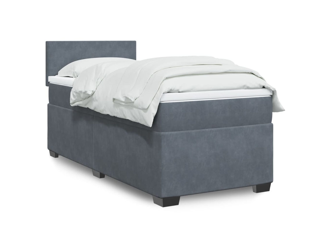 Cama Box Spring Con Colchón Terciopelo Gris Oscuro 80x200 Cm