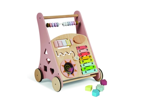 Montessori Andador de Bebé de Madera Carrito de Paseo para Primeros Pasos con Juguetes y Actividades 12 Meses Laponia/Rosa BUDDY BABY