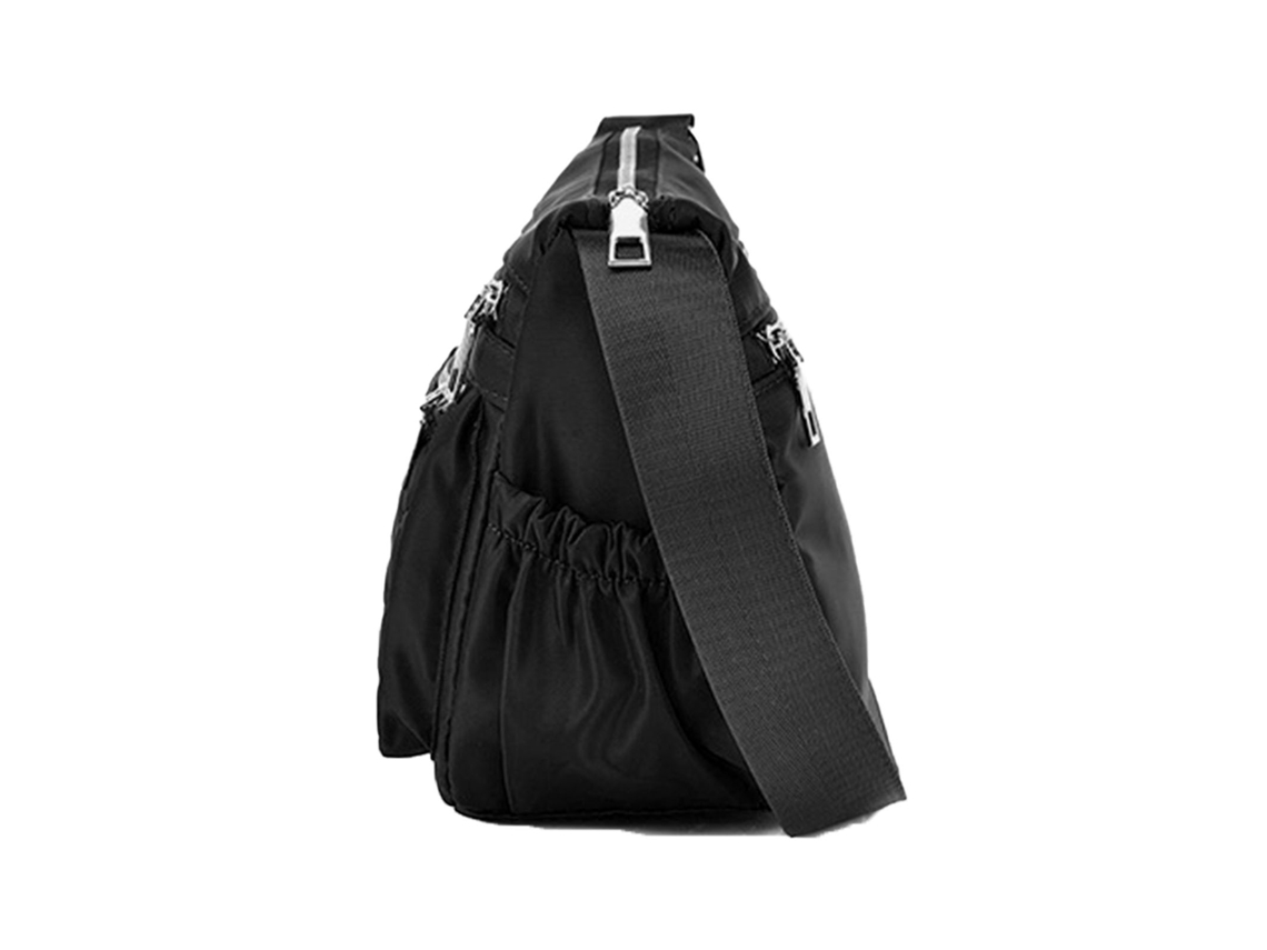 Bolso De Hombro Romboidal De Nailon Negro De Gran Capacidad Con Cremallera Para Viajes Al Aire Libre.