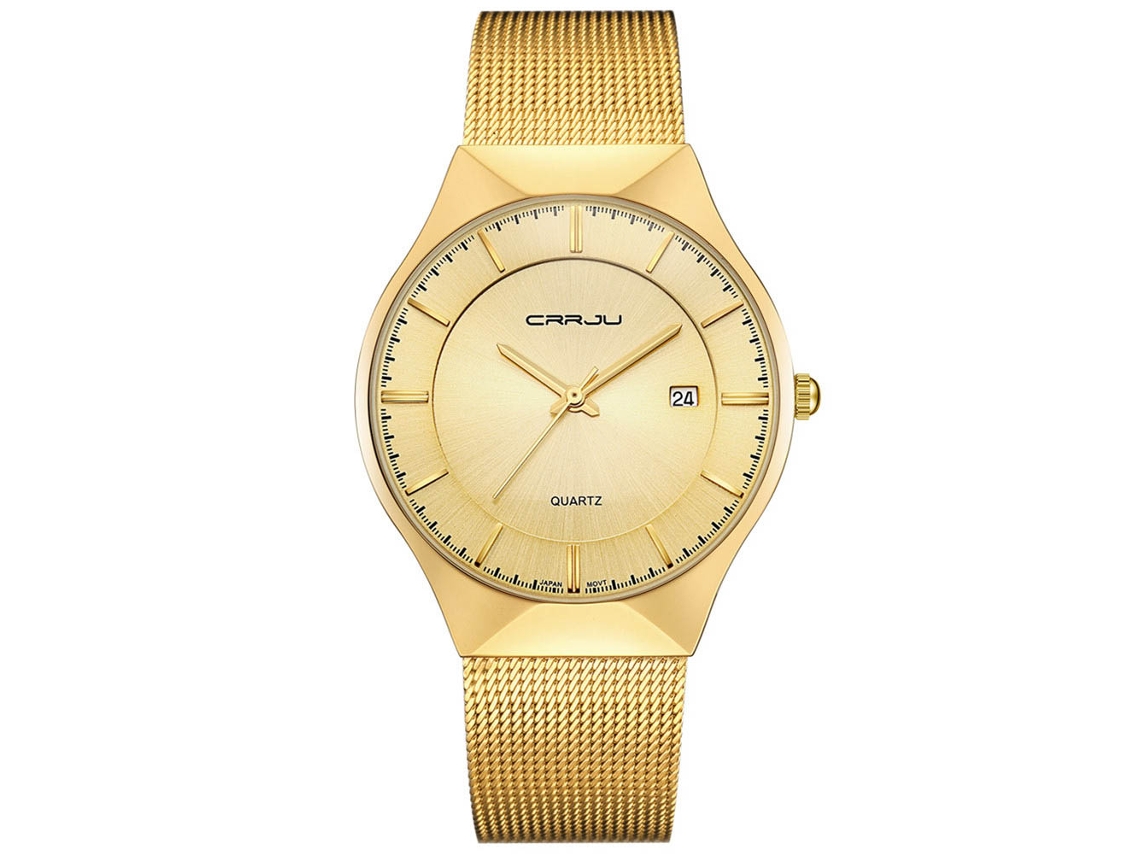 Reloj De Cuarzo Hombres Metal Impermeable Pulsera Ajustable Moda Oro