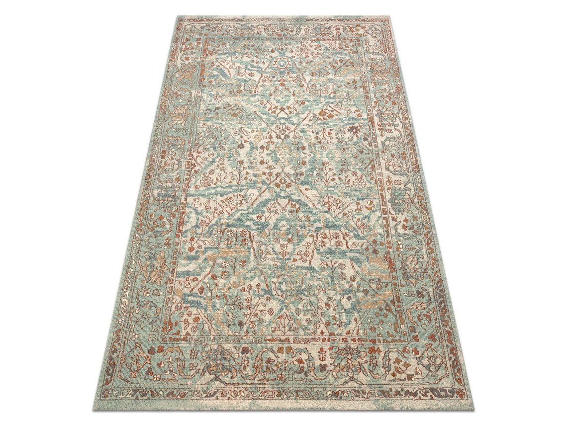 Alfombra De Lana Soho 477.04.la400 Osta - Ornamento, Estructura, Natural Verde / Beige