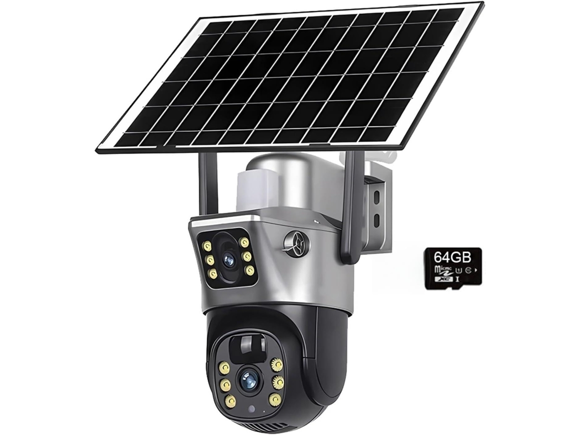 Cámara Solar Wifi 4k De 4mp, Doble Lente, Pantalla, Cctv, Detección De Personas Pir.