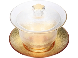 Juego De Té De Cristal Chino Con Tapa Dorada Y Taza Decorativa Gruesa.