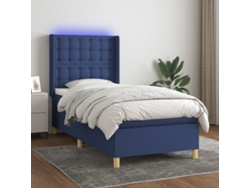 Cama Box Spring Colchón Y Luces Led Tela Azul 100x200 Cm
