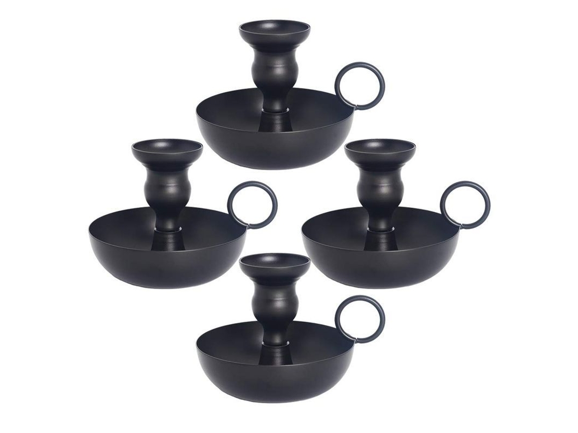 Portavelas Cónicos, Hierro Negro Mate Estilo Retro, Juego De 4 Para Velas Cónicas