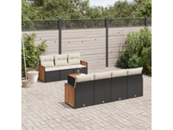 Conjunto de 8 sofás de jardín con cojines de mimbre sintético negro, Dkd Home Decor