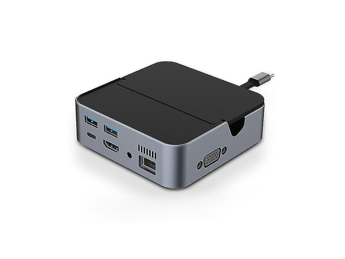 Concentrador USB-C de aleación de aluminio 9 en 1: amplía tus dispositivos con conectividad HDMI, VGA, PD, USB 3.0, RJ45, SD/TF y audio de 3.5 mm, color negro USHION
