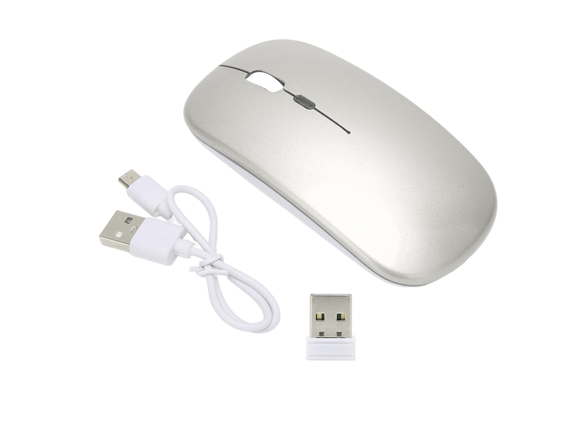 Ratón Inalámbrico Recargable De 2,4 Ghz, Silencioso, 1600 Dpi, Iluminación Colorida Para Portátil Y Juegos, Gris Plateado.