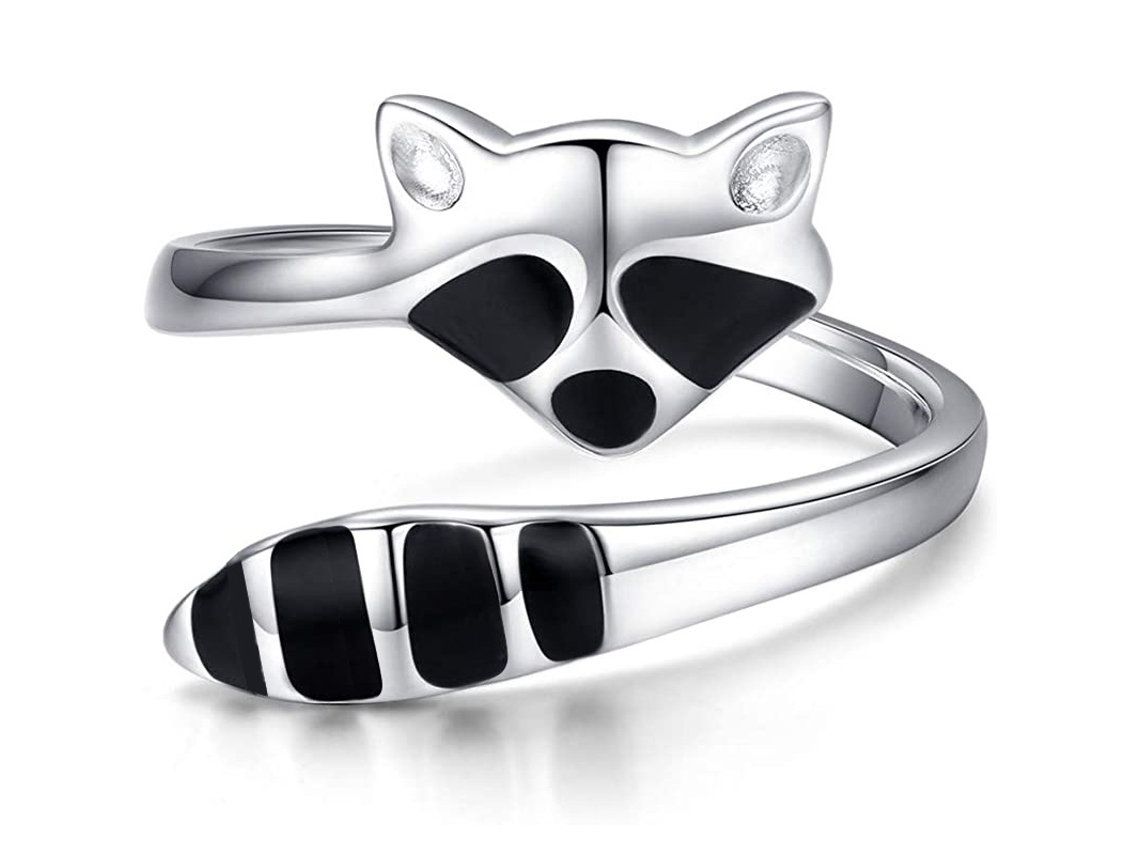 (oro Blanco) Elegante Anillo De Plata De Ley 925 Con Diseño De Mapache, Estilo Europeo Y Americano, Con Tamaño Ajustable - Un Accesorio Adorable