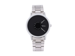 Reloj de pulsera analógico de cuarzo para hombre con correa de acero inoxidable y esfera negra.