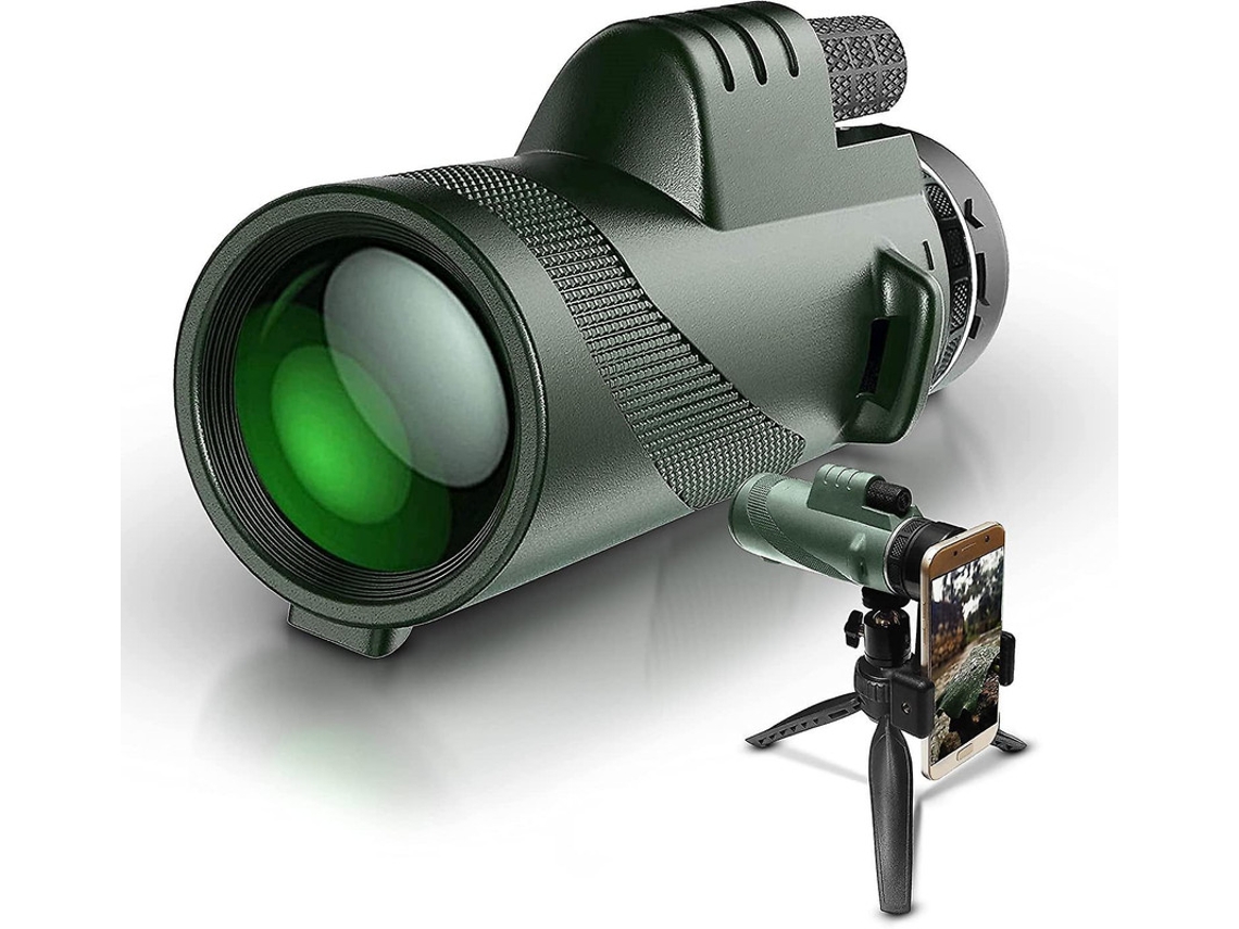Telescopio monocular 12x50 HD Bak4 Prism FMC Trípode Smartphone Observación de aves Fauna Senderismo Camping Verde Yizhood
