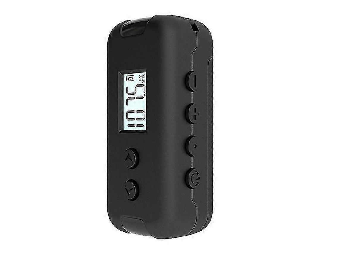 Radio FM portátil mini GOKOCO con 50-108 MHz y pantalla LCD negra.