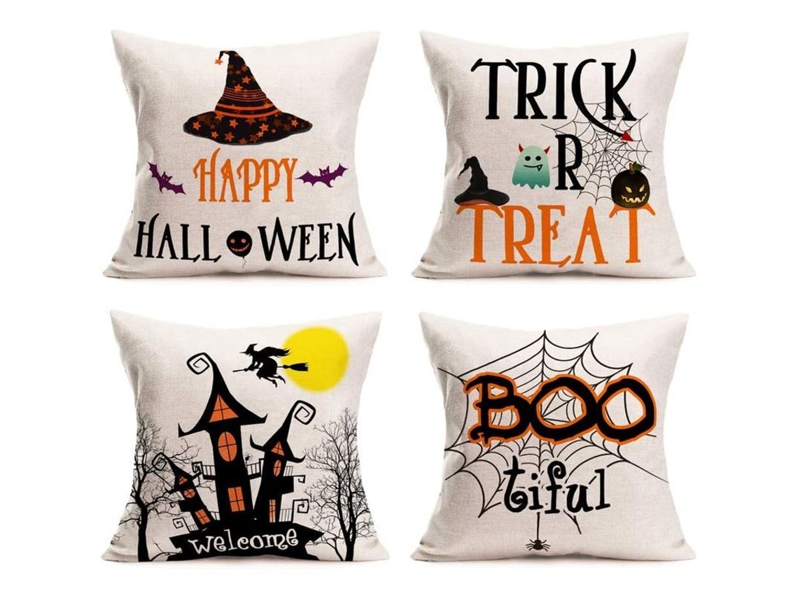 2026-45061-fundas De Cojín Para Halloween Linjou, 4 Piezas De Algodón Y Lino, 45x45cm