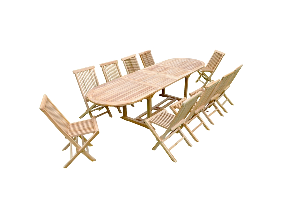 Conjunto de Comida CONCEPT U Kajang Teca Sólida 10 Personas: Mesa Oval + 10 Sillas