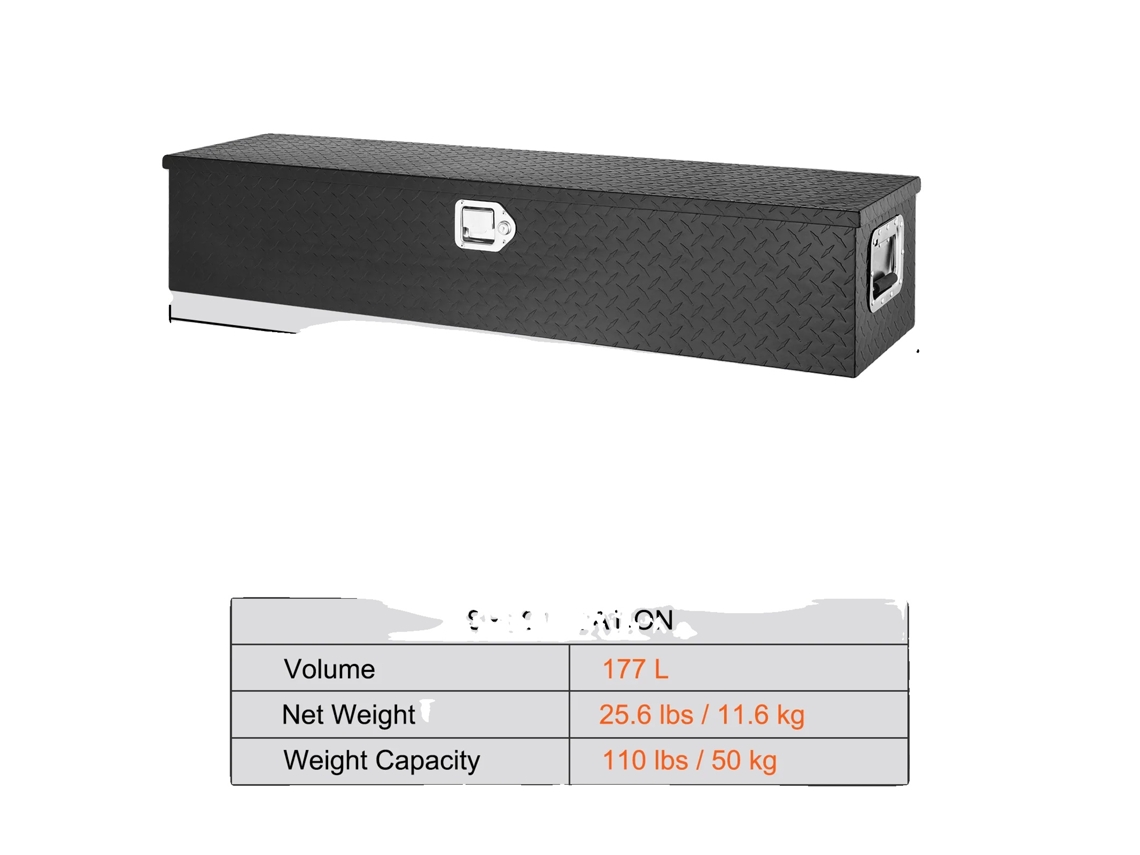 Caja de herramientas, construcción de aluminio duradero, diseño resistente a la intemperie, 48 x 15 x 15 pulgadas, color negro, OEM