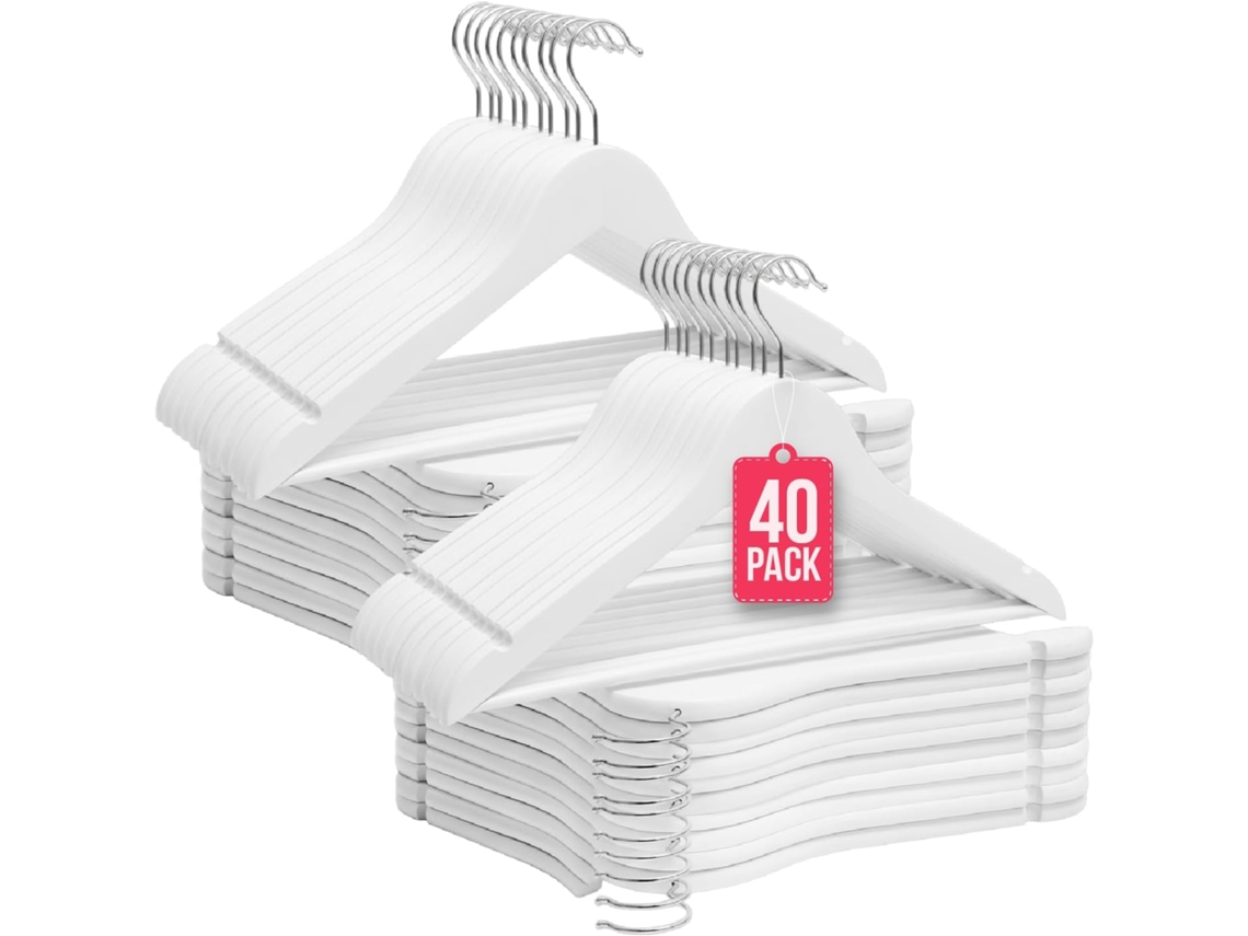 Com-fort House | Pack 40 Perchas De Madera Maciza | Diseño Elegante Con Garra Para Trajes | Gancho Giratorio De Acero Inoxidable