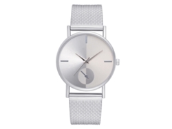 Reloj De Pulsera Sencillo E Informal Para Mujer Con Pantalla Analógica Y Correa Plateada Estampada.