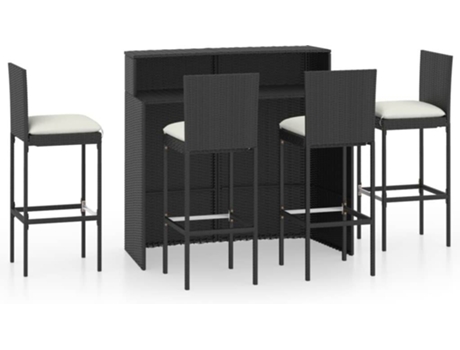 Conjunto 5 de muebles de bar de jardín de VIDAXL y cojines negro