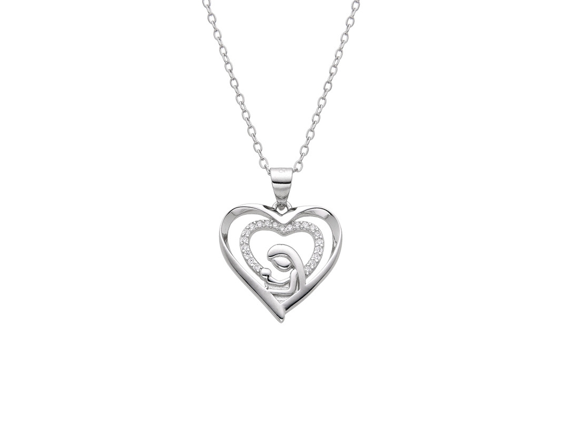 Collar Está Elaborado En Plata De Ley 925. El Colgante En Forma De Corazón, Adornado Con Circonitas Cúbicas, Presenta La Ilustración De Una