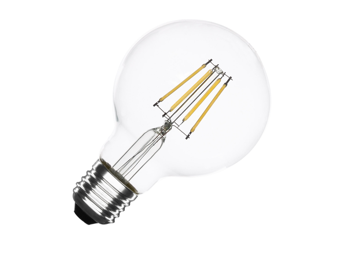 Bombilla LED de filamento E27, 6 W, 720 lm, regulable, G80, sin parpadeo, 4000 K, blanco neutro, Ledkia