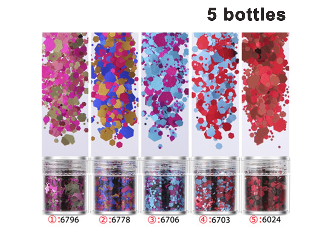 MEOIRUERY Purpurina para Slime, Shakers de Purpurina Extra Fina en Botes con Tapa, Ideal para Slime, Manualidades, Uñas, Scrapbooking, Pinturas, Set de 5