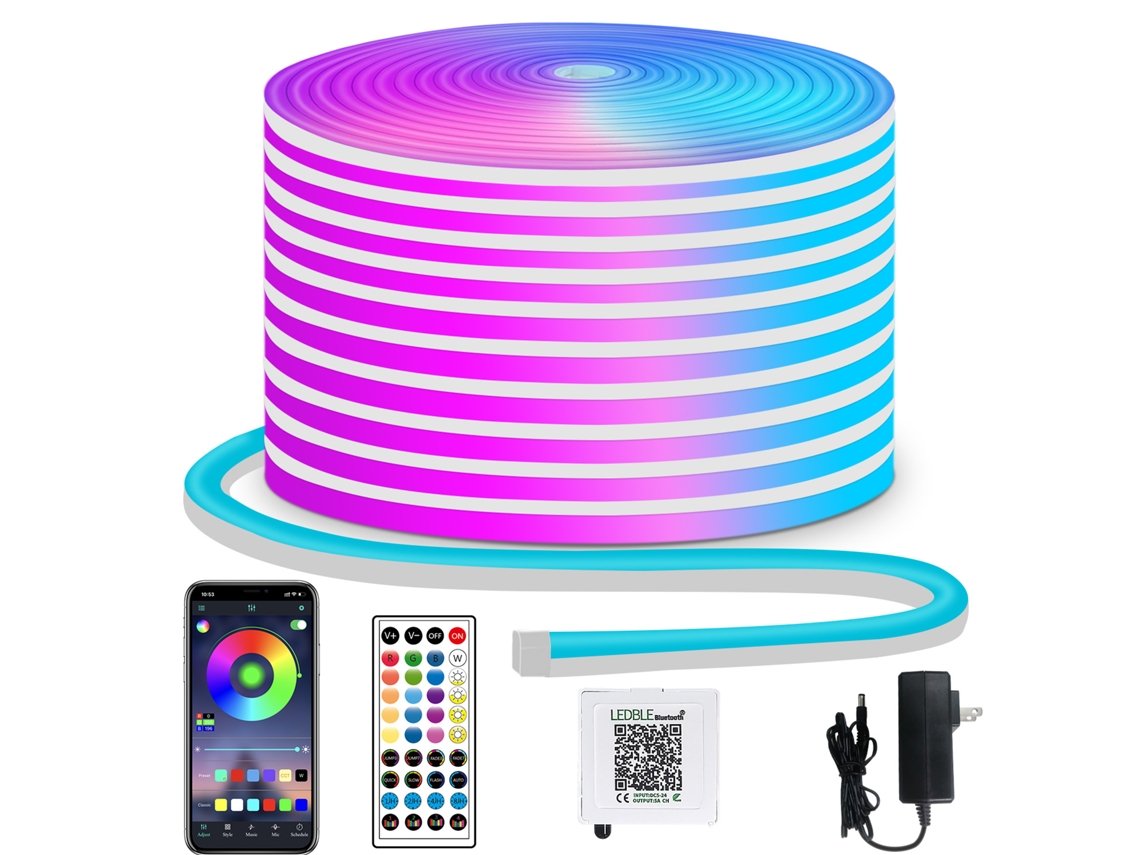 Fita Led De 30m, Cordão De Luz Neon Em Silicone Com Intensidade Ajustável (24v), Fonte De Alimentação E Controlador Para Decoração, 2400 Leds