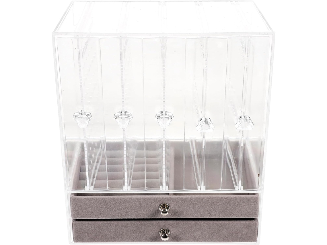 Joyería Acrílica Transparente Cajón Doble Clips Verticales Pendientes Fácil Almacenamiento Pulseras Collares