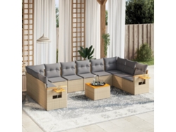 Conjunto de sofá de jardín de 11 piezas con cojines, mimbre sintético beige, DKD Home Decor