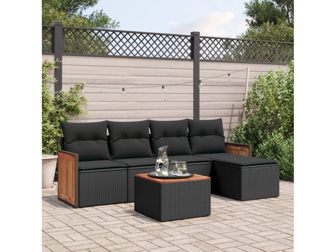 Conjunto 6 de sofás de jardín VIDAXL y cojines ratán sintético negro