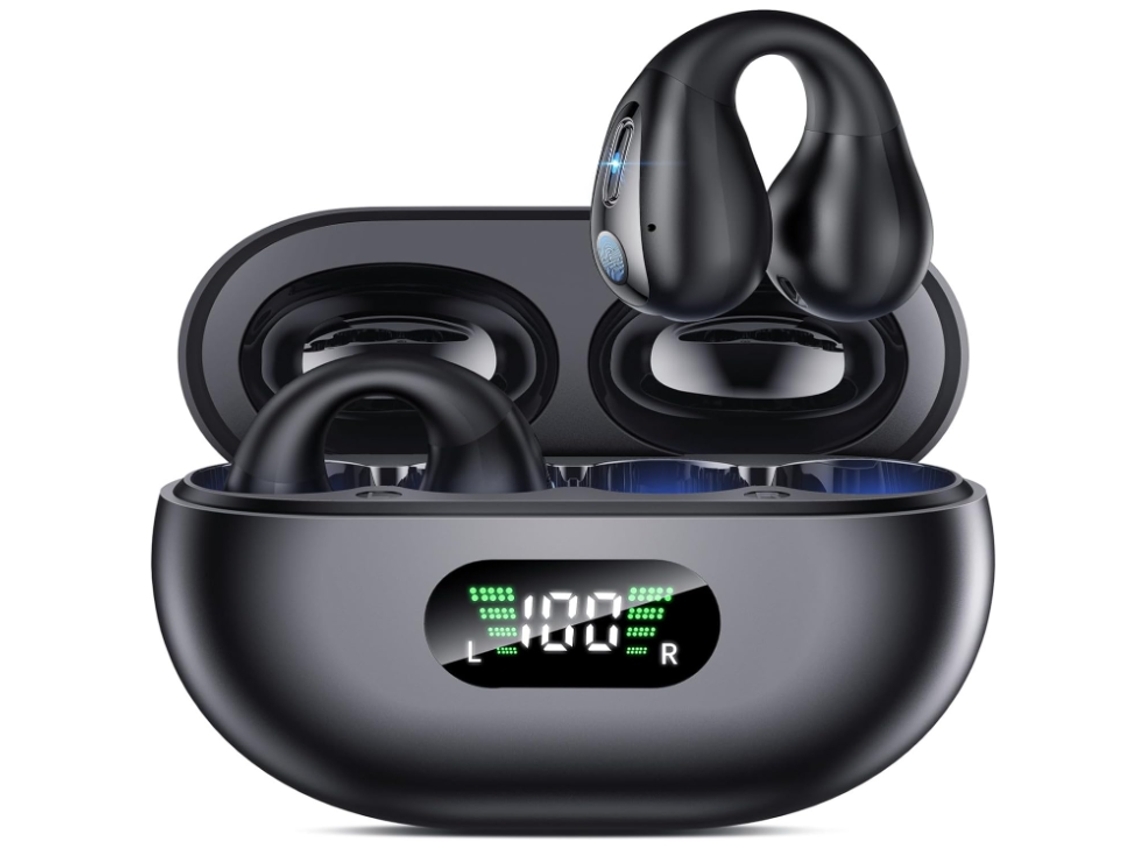 Auriculares Bluetooth livianos con diseño de clip abierto Duración de la batería de 36 horas Carga rápida Negro YEMAESRE