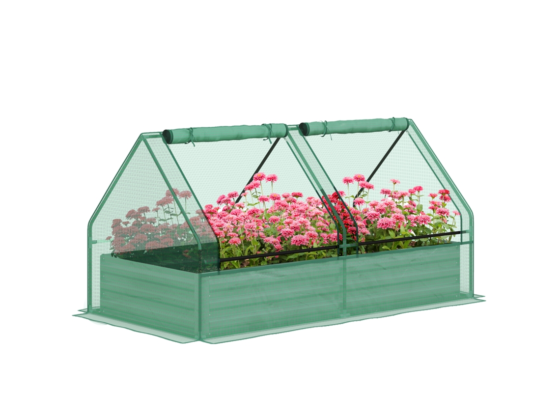 Mini invernadero grande para exteriores con base abierta para patio, terraza o balcón, 185x95x92 cm, verde grisáceo.