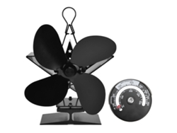 Ventilador De Chimenea Con Termómetro, 4 Aspas, Alimentado Por Calor, Distribuidor De Calor, Negro.