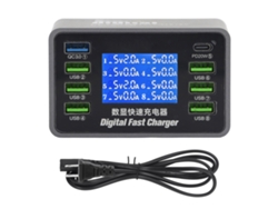 Cargador Usb Digital De 8 Puertos, 50 W, Carga Rápida Qc3.0 Pd, 100-240 V, Enchufe Estadounidense.