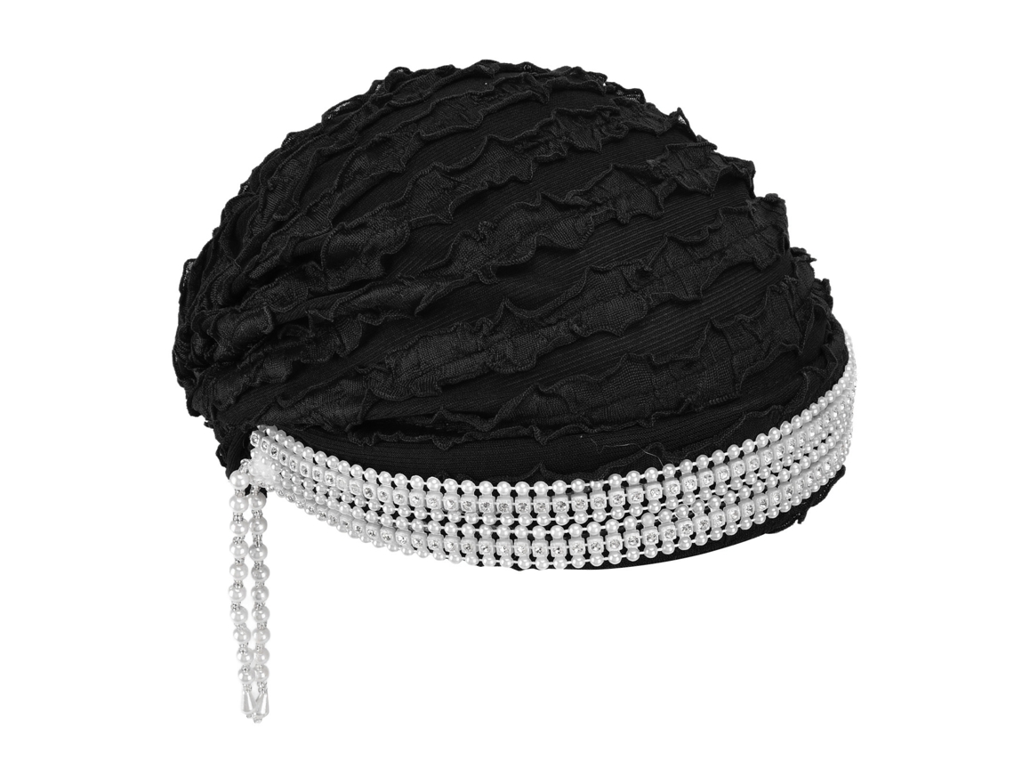 Turbante Para Mujer Con Perlas Y Borla, Ligero, Transpirable, Para Decoración Diaria Musulmana, Negro.