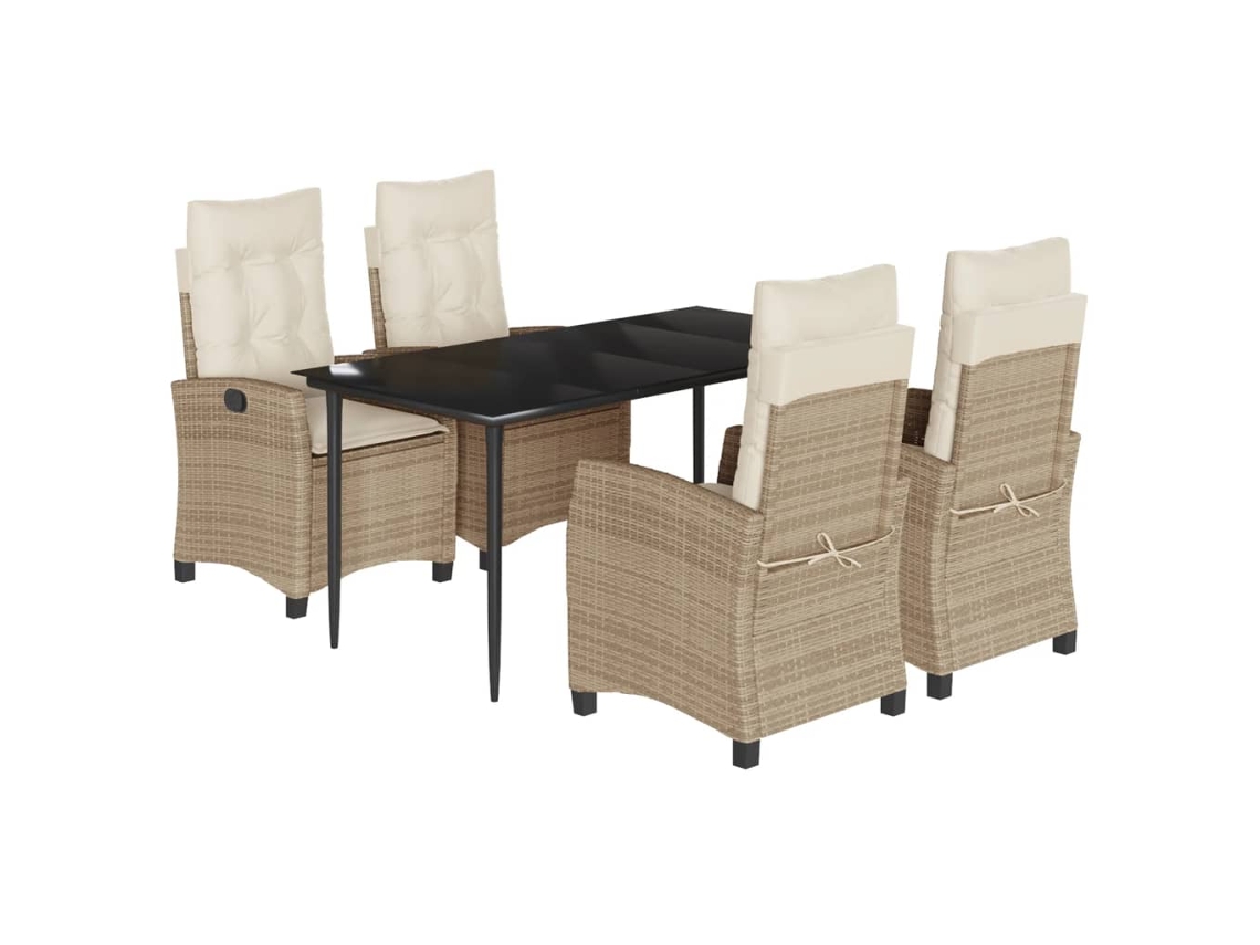 Conjunto 5 comedor de jardín VIDAXL con cojines ratán sintético beige