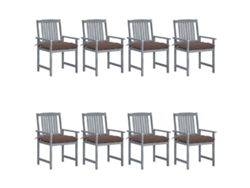 Sillas de jardín DKD Home Decor de 8 piezas con cojines, acacia maciza, gris