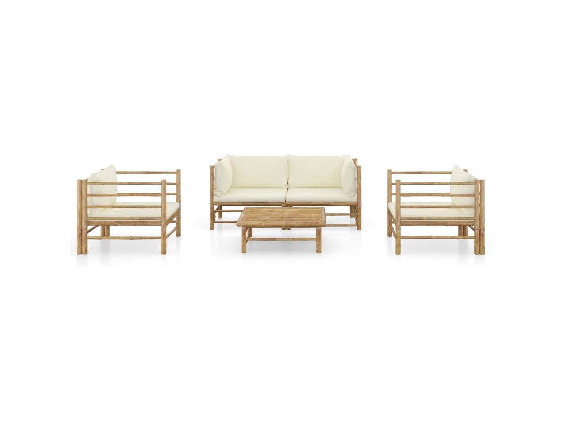 Maison Exclusive - Set De Muebles De Jardín 5 Piezas Bambú Y Cojines Blanco Crema