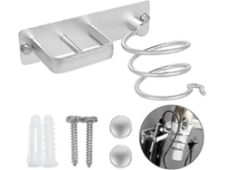 Soporte de pared de aluminio para secador de pelo GOKOCO, con cable y espacio de almacenamiento.
