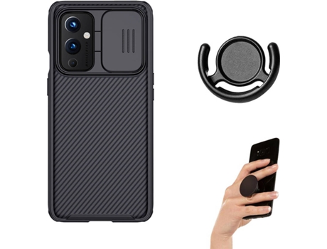 Funda OnePlus 9 Camshield Nillkin con Protección Cámara Slide, Popsocket y Soporte Negro
