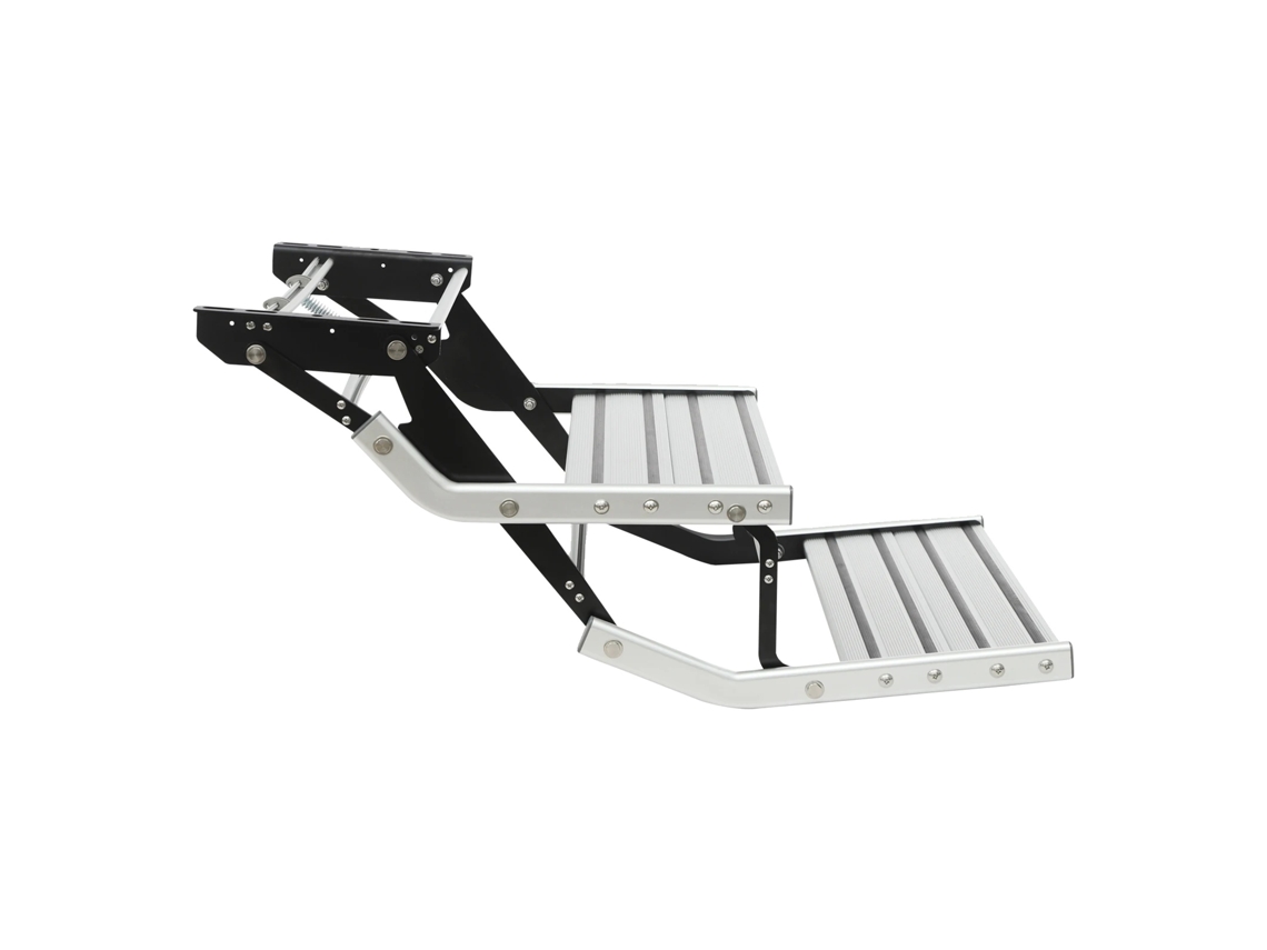 Escalera plegable para caravana, capacidad de 200 kg, diseño antideslizante, color plata.