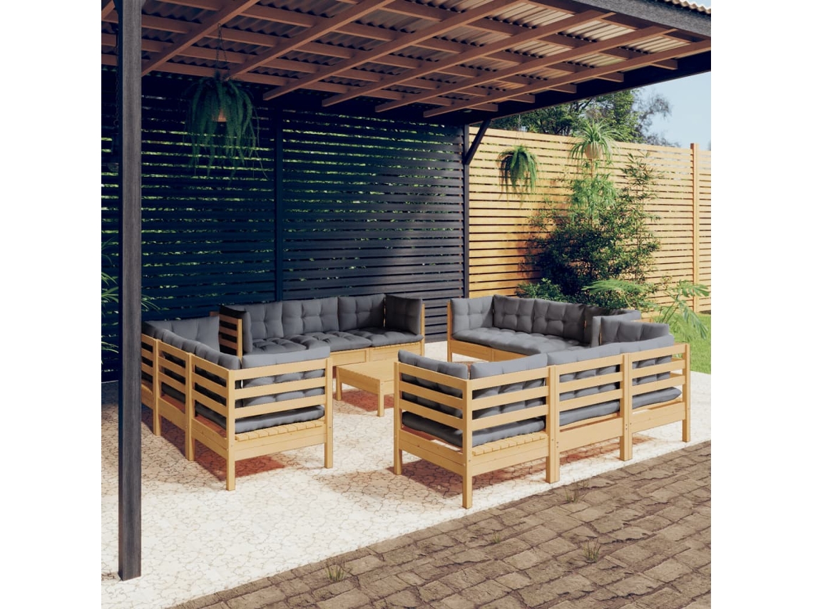 Conjunto de jardín de 13 piezas con cojines de pino gris de DKD Home Decor