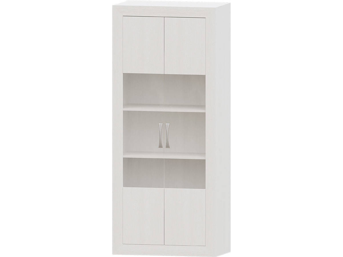 Vitrina MUEBLAM Niza (Blanco y Plateado - Melamina - 80x190x42 cm)