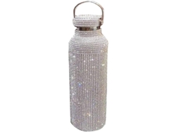 Botella de agua Rebe-Diamond, botella térmica con diamantes de imitación, recargable para mujer, color plata, 350 ml