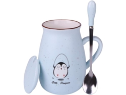 Taza De Café De Cerámica De 355 Ml Con Un Lindo Pingüino, Taza Creativa Con Tapa Y Cuchara De Metal, Ideal Para Regalos.