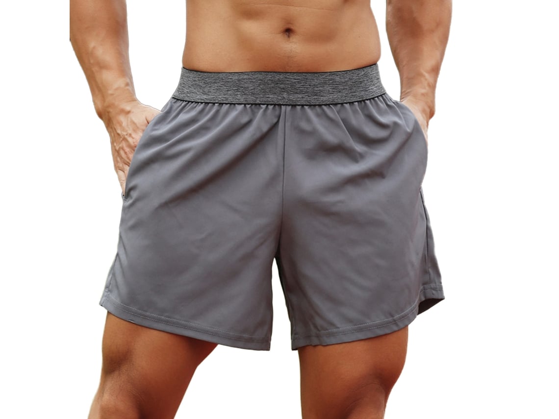 Calções desportivos masculinos 2026rebe com cintura elástica, bolsos e presilha para toalha, corte folgado e secagem rápida.
