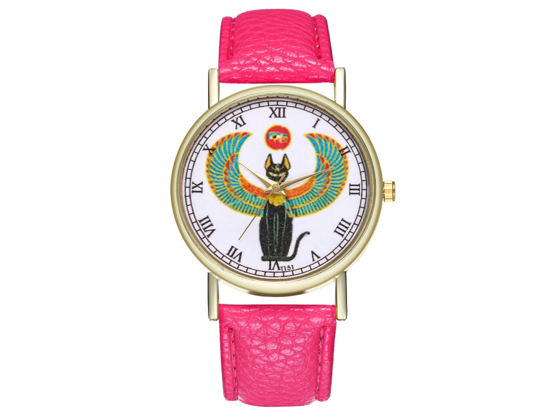 Reloj De Pulsera Analógico De Cuarzo Unisex Con Correa De Pu De Estilo Clásico (rosa Y Rojo)