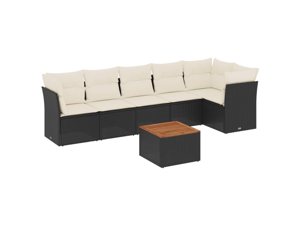 Maison Exclusive - Set De Comedor De Jardín 7 Pzas Y Cojines Ratán Sintético Negro