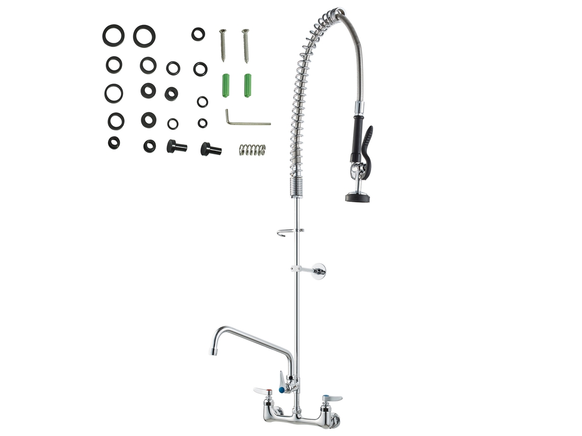 Grifo para fregadero de cocina Succebuy, montaje en pared, comercial, manguera de enjuague, 47 pulgadas de alto
