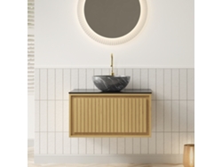 Mueble De Lavabo Kolas 61 Cm Con Lavabo Negro, Cajón Y Acabado Roble Corolla