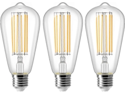 Rebe-bombilla Led Vintage E27 St64, 8w Equivalente A 80w, 2700k Luz Blanca Cálida, 800lm, No Regulable, Pack De 3